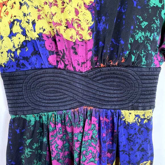 Trina Turk Shanghai Rainbow Splatter Belted Silk Dress Size 2 - Picture 5 of 9